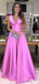 Elegant Hot Pink V-neck A-line Long Prom Gown, Evening Dress, PD382067