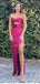 Elegant Magenta Strapless Twist-Front Long Mermaid  Prom Dress with Slit, Evening Dress, PD382069