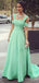 Elegant Green Square Off-the-Shoulder A-line Long Prom Dress, Evening Dress, PD382077