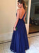 Elegant Navy Blue One-Shoulder Backless A-line Long Prom Dress, Evening Dress, PD382078