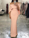 Elegant Light Peach Pink Off-Shoulder Long Mermaid Prom Dress with Cape, Evening Dress, PD382086