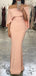 Elegant Light Peach Pink Off-Shoulder Long Mermaid Prom Dress with Cape, Evening Dress, PD382086