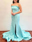 Elegant Sky Blue Strapless Long Mermaid Prom Dress with Slit, Evening Dress, PD382092