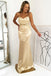 Elegant Champagne Gold Lace-Up Back Long Mermaid Prom Dress, Evening Dress, PD382111