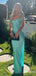 Elegant Tiffany Blue V-neck Off-Shoulder Long Mermaid Prom Dress, Evening Dress, PD382117