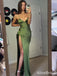 Sexy Green V-neck Spaghetti Strap Long MermaidnProm Dress with High Slit, Evening Dress, PD382121
