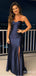 Elegant Navy Blue Sweetheart Strapless Corset Long Mermaid Evening Dress with Slit, Prom Dress, PD382122