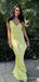 Simple V-neck Yellow Straps Mermaid Long Prom Dress,Evening Dress,PD382125