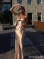 Elegant Champagne Gold Sweetheart Spaghetti Strap Backless Long Mermaid Prom Dress, Evening Dress, PD382129