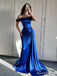Elegant Navy-Blue Off-Shoulder Lace-up Mermaid Prom Dress with Trailing, Evening Dress, PD382133