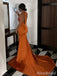 Elegant Burnt Orange Halter Backless Mermaid Long Prom Dress, Evening Dress, PD382134