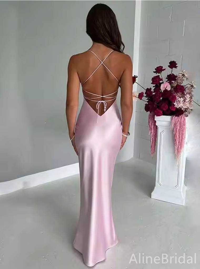 Elegant Pink V-neck Backless Mermaid Long Prom Dress, Evening Dress, PD382141