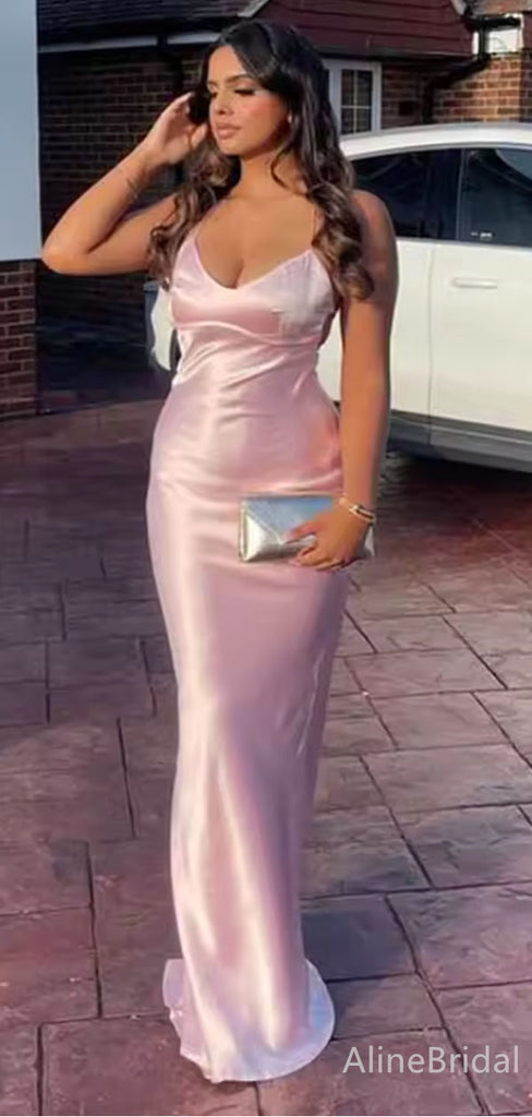 Elegant Pink V-neck Backless Mermaid Long Prom Dress, Evening Dress, PD382141