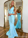 Gorgeous Blue V-neck Halter Backless Mermaid Long Prom Dress with Tie Detailing, Evening Dress, PD382144