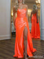 Elegant Orange Strapless Corset Long Mermaid Prom Dress with Thigh Slit, Evening Dress, PD382145