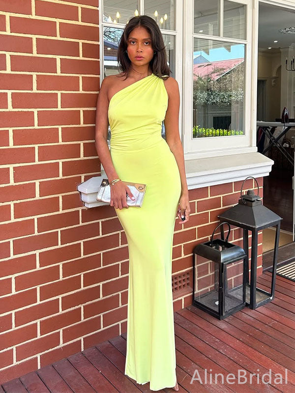 Elegant Yellow One-Shoulder Backless Bodycon Long Mermaid Prom Dress, Evening Dress, PD382149