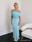 Elegant Light Blue Off-Shoulder Strapless Mermaid Long Prom Dress with Tulle Detailing,Evening Dress,PD382150