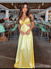 Elegant V-neck Yellow Spaghetti Strap A-line Long Prom Dress,Evening Dress,PD382160