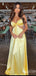 Elegant V-neck Yellow Spaghetti Strap A-line Long Prom Dress,Evening Dress,PD382160