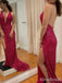 Sexy Red V-neck Halter Lace Long Prom Dress with Side slit, Evening Dress, PD382164