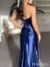Elegant Satin Blue Strapless Side slit Mermaid Long Prom Dress,Evening Dress,PD382165