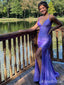 Elegant V-neck Purple Spaghetti Strap Side Slit Mermaid Long Prom Dress,Evening Dress,PD382169