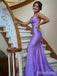 Elegant V-neck Purple Spaghetti Strap Side Slit Mermaid Long Prom Dress,Evening Dress,PD382169
