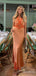 Elegant Orange V-neck Long Mermaid Prom Dress, Evening Dress, PD382173