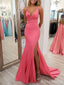 Elegant Pink V-neck Spaghetti Strap Long Mermaid Prom Dress with Side Slit, Evening Dress, PD382174