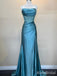 Elegant Blue Spaghetti Strap Backless Fit and Flare Long Prom Dress, Evening Dress, PD382176