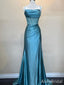 Elegant Blue Spaghetti Strap Backless Fit and Flare Long Prom Dress, Evening Dress, PD382176