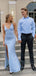 Elegant V-neck Light Blue Spaghetti Strap Mermaid Split Side Long Prom Dress,Evening Dress,PD382202