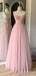 Sweet Pink Sweetheart See Through Bodice A-line Long Prom Dress with Beading, Evening Dress,PD382213