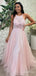 Soft Pink Halter Lace Appliques A-line Long Tulle Prom Dress, Evening Dress, PD382218