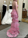 Sparkly Pink Lace Appliques A-Line Layered Tulle Prom Dress, Backless Evening Dress, PD382226