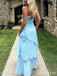 Unique Blue Sweetheart Strapless A-line Long Prom Dress, Evening Dress, PD382231
