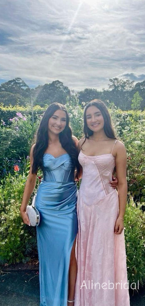 Stunning Strapless Blue Maxi Long Mermaid Prom Dress with Slit, Evening Dress , PD382234