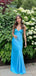 Blue Spaghetti Strap V-neck Lace-Up Memriad Elegant Prom Dress,Floor-Length Dresses,PD38063