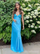 Blue Spaghetti Strap V-neck Lace-Up Memriad Elegant Prom Dress,Floor-Length Dresses,PD38063