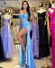 Sexy Blue Strapless Side Slit Mermaid Prom Dress with Beadings, Evening Dress,PD3642
