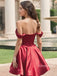 Stunning Ruched Off the shoulder Corset Top A-line  Soft Satin Short Homecoming Dress, Prom Dress, PD382248