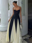 Elegant Spaghetti Straps Black& White Solid  Patchwork A-line Maxi Prom Dress, Formal Dress, PD382244