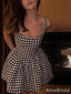 Simple Square A-line Houndstooth Short Mini Homecoming Dress, HD3191