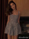 Simple Square A-line Houndstooth Short Mini Homecoming Dress, HD3191