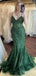 Gorgeous Emerald Green V-neck Strapless Mermaid Long Lace Prom Dress, Evening Dress, PD37743