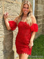 Elegant Red Off the Shoulder Strapless Short Homecoming Dress-Tight Mini Dress, HD32635