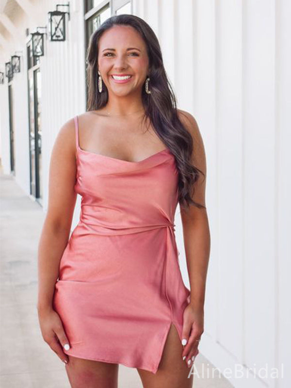 Elegant Pink Spaghetti Strap Short Mini Homecoming Dress, HD32636