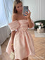 Elegant Soft Pink Off-Shoulder Strapless A-line Short Mini Homecoming Dress, HD32684