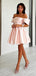 Elegant Soft Pink Off-Shoulder Strapless A-line Short Mini Homecoming Dress, HD32684