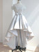 Elegant Silver Off-Shoulder Strapless HIgh Low A-line Short Mini Homecoming Dress, HD32693